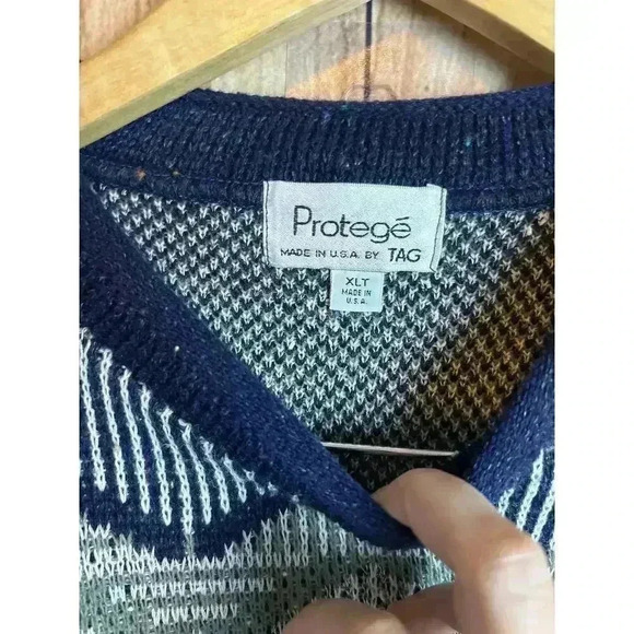 Grandpa Sweater Protege Made in USA Wool Blend Abstract Design Men's Size XLT - Picture 3 of 7